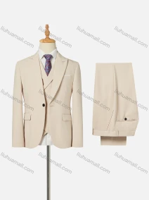 Wholesale Men's Business Lapel One Button Plain Flap Pockets Blazer Jacket & Waistcoat & Pants 3 Piece Set, LIUHUA CLOTHING WHOLESALE