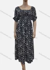 Wholesale Women's Casual Bateau Neck Puff Sleeve Dalmatian Print Midi Dress - Liuhuamall