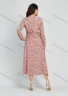 Wholesale Women's Casual Mock Neck Tie Front Floral Print Long Sleeve Midi Dress With Belt - Liuhuamall