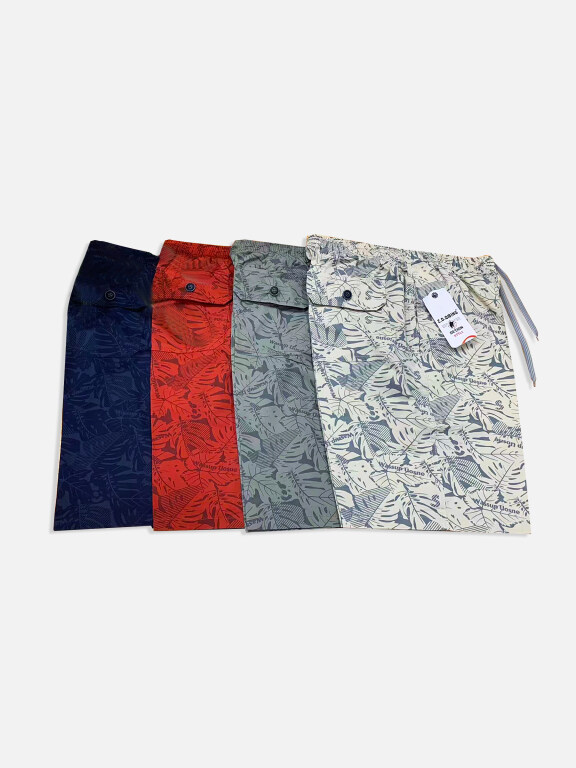 Men's Vacation Tropical Print Drawstring Flap Pockets Beach Shorts 531#, Clothing Wholesale Market -LIUHUA, MEN, Bottoms