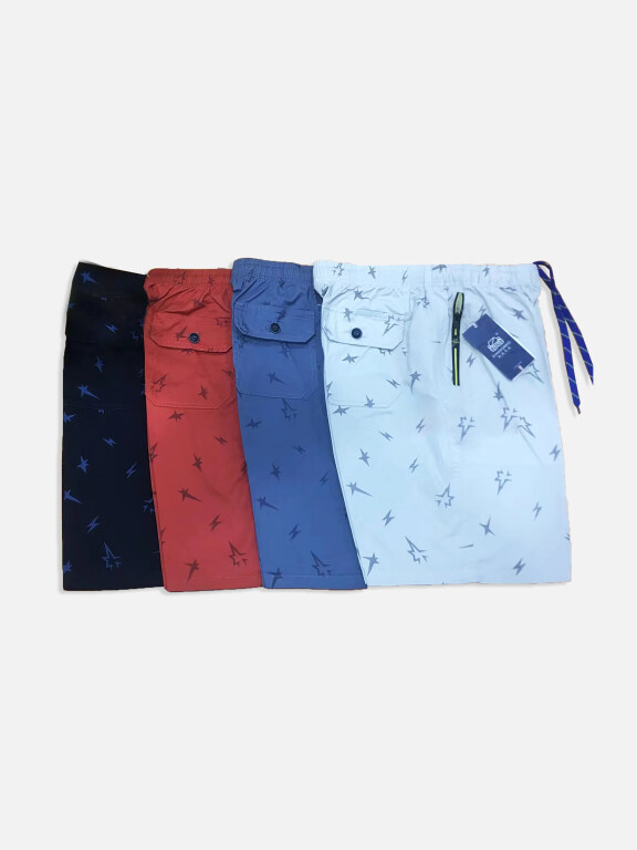 Men's Allover Print Drawstring Zipper Flap Pockets Casual Shorts 570#, Clothing Wholesale Market -LIUHUA, MEN, Bottoms