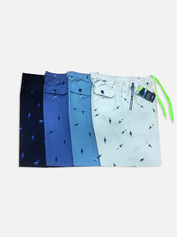 Men's Allover Print Drawstring Zipper Flap Pockets Casual Shorts 573#, Clothing Wholesale Market -LIUHUA, MEN, Pants-Trousers