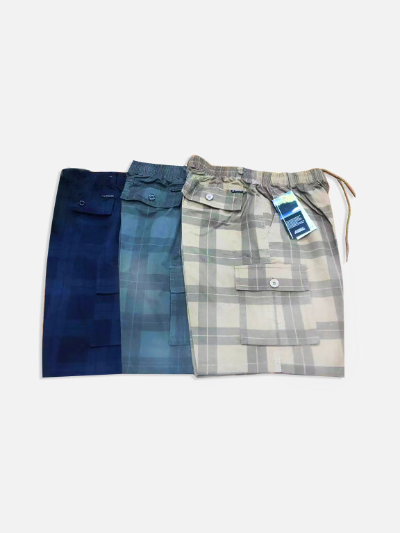 Men's Plaid Drawstring Flap Pockets Casual Shorts 602#, Clothing Wholesale Market -LIUHUA, MEN, Bottoms
