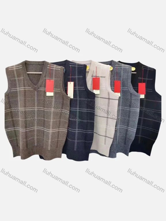 Wholesale Men's Casual Plaid Print V Neck Sweater Vest