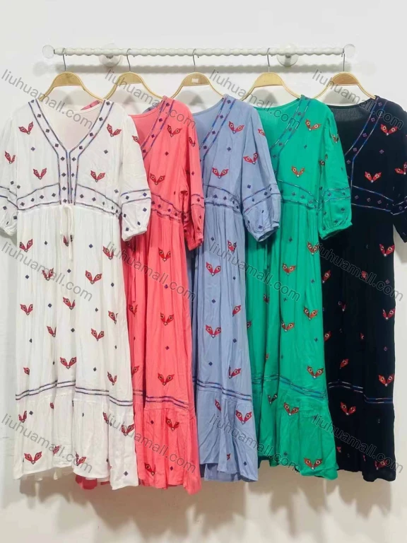 Wholesale Women's African Vintage V Neck Robe Short Sleeve Allover Print Long Dress