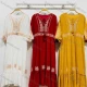 Wholesale Women's African Vintage V Neck Robe Lace Up Floral Embroidery Kaftan Dress White Clothing Wholesale Market Liuhua