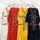 Wholesale Women's African Vintage V Neck Robe Floral Embroidery Kaftan Dress White Clothing Wholesale Market Liuhua