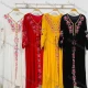 Wholesale Women's African Vintage V Neck Robe Floral Embroidery Lace Up Kaftan Dress White Clothing Wholesale Market Liuhua