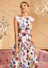 Wholesale Women's Casual Floral Print Round Neck Ruffle Hem Maxi Tank Dress - Liuhuamall