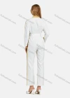 Wholesale Women's Long Sleeve Buttons Pockets Belted Sttiching Jumpsuit - Liuhuamall