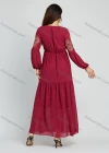 Wholesale Women's Elegant Embroidery Round Neck Long Sleeve Maxi Dress - Liuhuamall