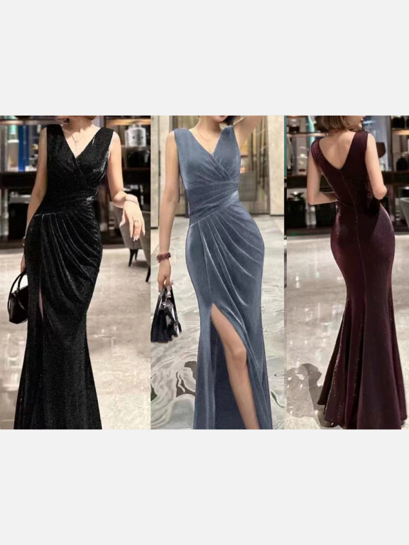 Women's Glamorous Sleeveless Split Thigh Ruched Mermaid Evening Dress 6935#, Clothing Wholesale Market -LIUHUA, Women, Women-s-Underwear
