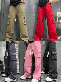 Wholesale Women's Casual Loose Fit Wide Leg Drawstring Cargo Pants 2858#, LIUHUA CLOTHING WHOLESALE