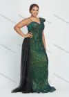 Wholesale Women's Elegant One Shoulder V-Neck Gradient Sequin Lace Mermaid Floor Length Evening Dress - Liuhuamall
