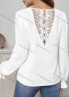 Wholesale Women's Casual Plain Lace Trim V Neck Long Sleeve Blouse - Liuhuamall