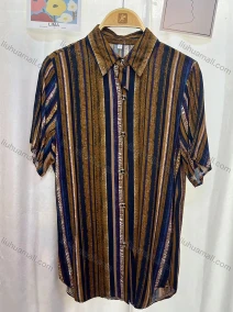 Wholesale Women's Vintage Short Sleeve Striped Button Down Shirts, LIUHUA CLOTHING WHOLESALE