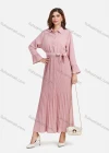 Wholesale Women's Casual Plain Button Down Pleated Maxi Shirt Dress With Belt - Liuhuamall