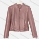 Wholesale Women's Casual Stand Collar Long Sleeve Zipper Plain Leather Biker Jacket Pink Clothing Wholesale Market Liuhua