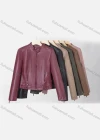 Wholesale Women's Casual Stand Collar Long Sleeve Zipper Plain Leather Biker Jacket - Liuhuamall
