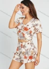 Wholesale Women's Casual Floral Print Short Sleeve U Neck Crop Top 2 Piece Set - Liuhuamall