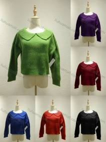 Wholesale Women's Casual Plain Peter Pan Collar Long Sleeve Rib-knit Sweater 975#, LIUHUA CLOTHING WHOLESALE