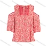 Wholesale Women's Summer Tie Neck Cold Shoulder Ditsy Floral Print Flounce Sleeve Blouse preview