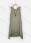 Wholesale Women's Notched Neck Hanky Hem Midi Tank Dress With Wooden Fox Beads Necklace - Liuhuamall