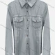 Wholesale Women's Fashion Collared Long Sleeve Flap Pockets Button Down Distressed Denim Overshirt Light Blue Clothing Wholesale Market Liuhua