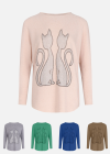 Wholesale Women's Round Neck Cat Rhinestone Pullover Sweater - Liuhuamall
