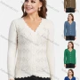 Wholesale Women's Elegant V Neck Wave Trim Rhinestone Rhombus Texture Button Down Cardigan preview