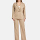 Women's Formal Lapel Long Sleeve Plain Wrap Suit Jackets 2-piece Set Brown Clothing Wholesale Market -LIUHUA