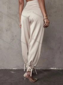 Wholesale Women's Casual Plain Tie Leg High Waist Pants, LIUHUA CLOTHING WHOLESALE