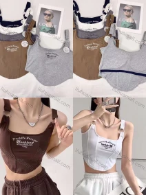 Wholesale Women's Casual Letter Print Curved Hem Ring Crop Cami Top, LIUHUA CLOTHING WHOLESALE