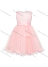 Wholesale Girls Sleeveless 3D Floral Appliques Belted Lace Flower Girl Dress - Liuhuamall