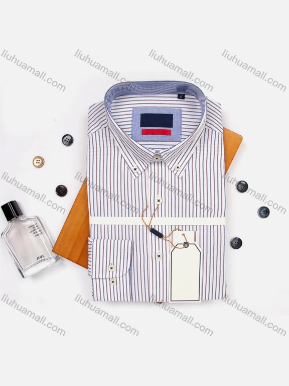 Wholesale Men's Slim Fit Long Sleeve Button Down Collar Striped Oxford Cotton Shirts AB220408-18#