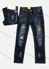 Wholesale Boys Button Pockets Frayed Patched Labelled Plain Casual Jean 03# - Liuhuamall