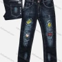 Wholesale Boys Button Pockets Frayed Patched Labelled Plain Casual Jean 03# preview