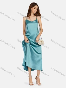 Wholesale Women's Glamorous Plain Cold Shoulder Midi Cami Dress 1227#, LIUHUA CLOTHING WHOLESALE