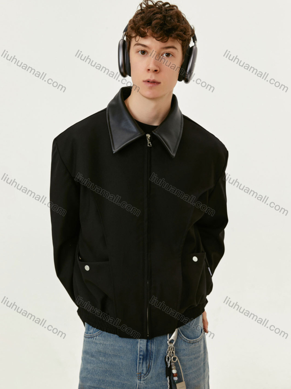 Wholesale Men's Casual Collared Long Sleeve Plain Double Pocket Zipper Coat