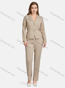 Wholesale Women's Casual Lapel Long Sleeve Single Breasted Plain Suit Jackets 2-piece Set, LIUHUA CLOTHING WHOLESALE