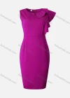 Wholesale Women's Plain Round Neck Ruffle Trim Bodycon Cocktail Midi Dress - Liuhuamall