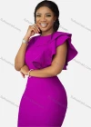 Wholesale Women's Plain Round Neck Ruffle Trim Bodycon Cocktail Midi Dress - Liuhuamall
