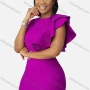 Wholesale Women's Plain Round Neck Ruffle Trim Bodycon Cocktail Midi Dress preview