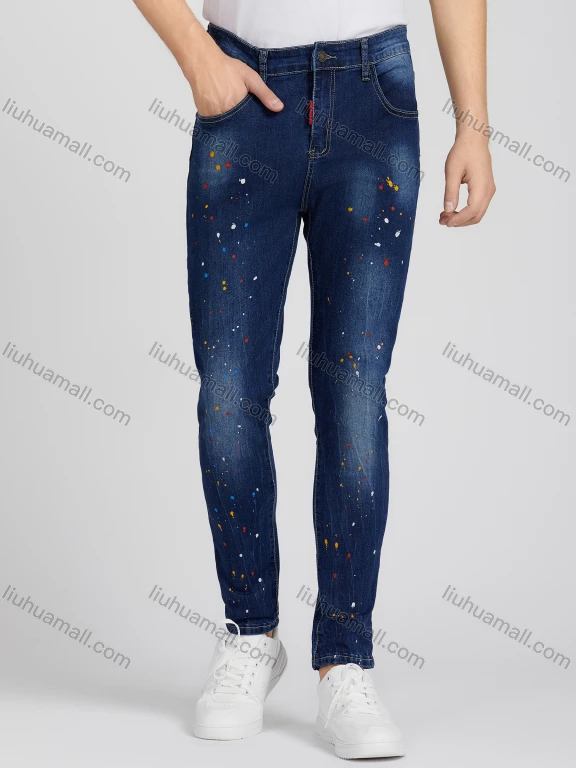 Wholesale Men's Fashion Casual Ink Splash Skinny Wash Jeans DN001#