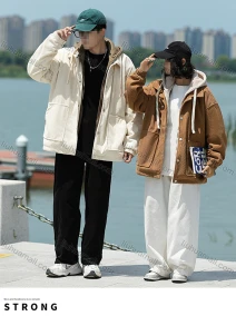 Wholesale Unisex Long Sleeve Corduroy Full Zip 2 in 1 Button Down Outdoor Hooded Jacket 6-2311#, LIUHUA CLOTHING WHOLESALE