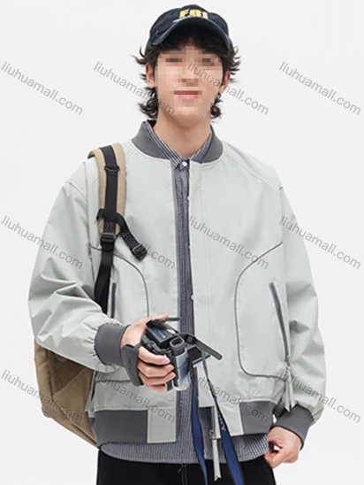Wholesale Men's Casual Plain Long Sleeve Zipper Pockets Zip Up Baseball Jacket 6-9588#