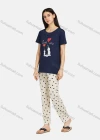 Wholesale Women's Lounge Soft Short Sleeve Cartoon Print T-shirt & Heart Print Pant Pajama Sets - Liuhuamall