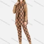 Wholesale Women's Casual Striped Grid Print Rib-Knit Cuff Hooded Set preview