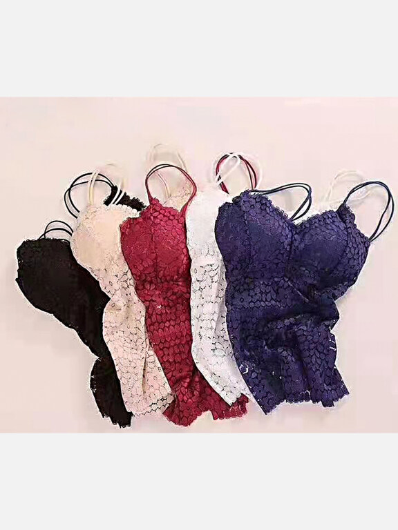Women's Plain Guipure Lace Double Spaghetti Strap Bra, Clothing Wholesale Market -LIUHUA, WOMEN, Underwear