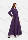 Wholesale Women's Chiffon Plain Decor Sleeve Bowknot Decor Maxi Dress With Belt - Liuhuamall